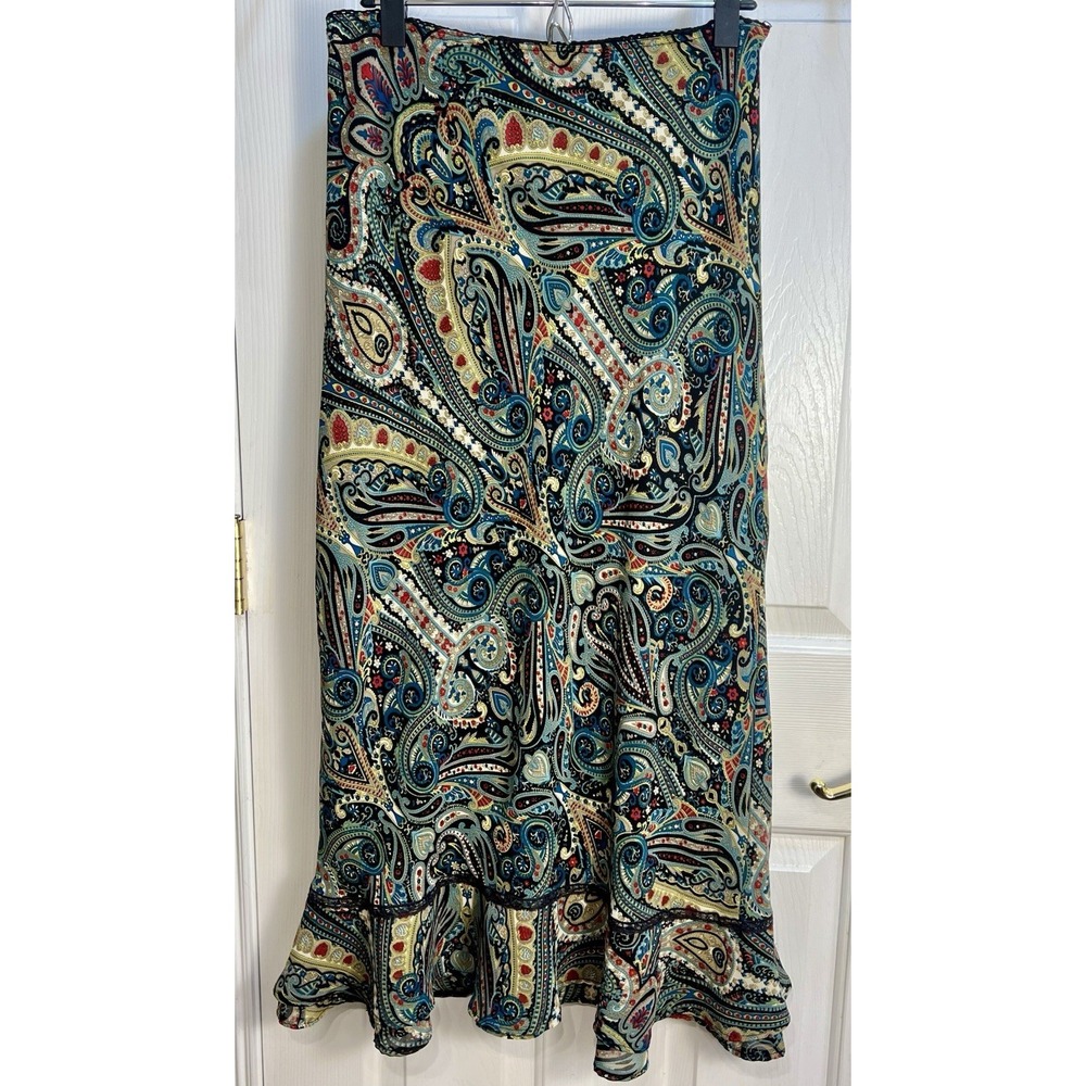 Vintage Y2K 90's Slip Skirt  Maxi Paisley Mix Nouveau Small Green Blue Yellow